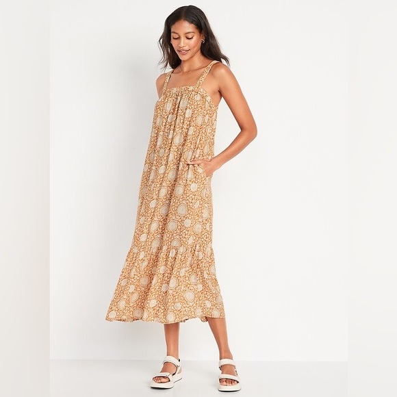 Old Navy Dresses & Skirts - Old Navy Golden Yellow Swing Cutout Tank MIDI Dress